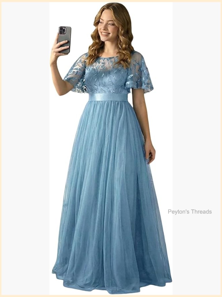 Sequin Formal Prom Dress With Ruffle Sleeves Empire Waist A-Line Long